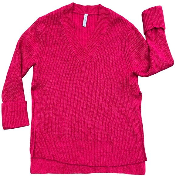 Athleta Shasta Pink Cyclamen Wool Blend Sweater Lagenlook Oversized Barbiecore-M - Picture 2 of 15